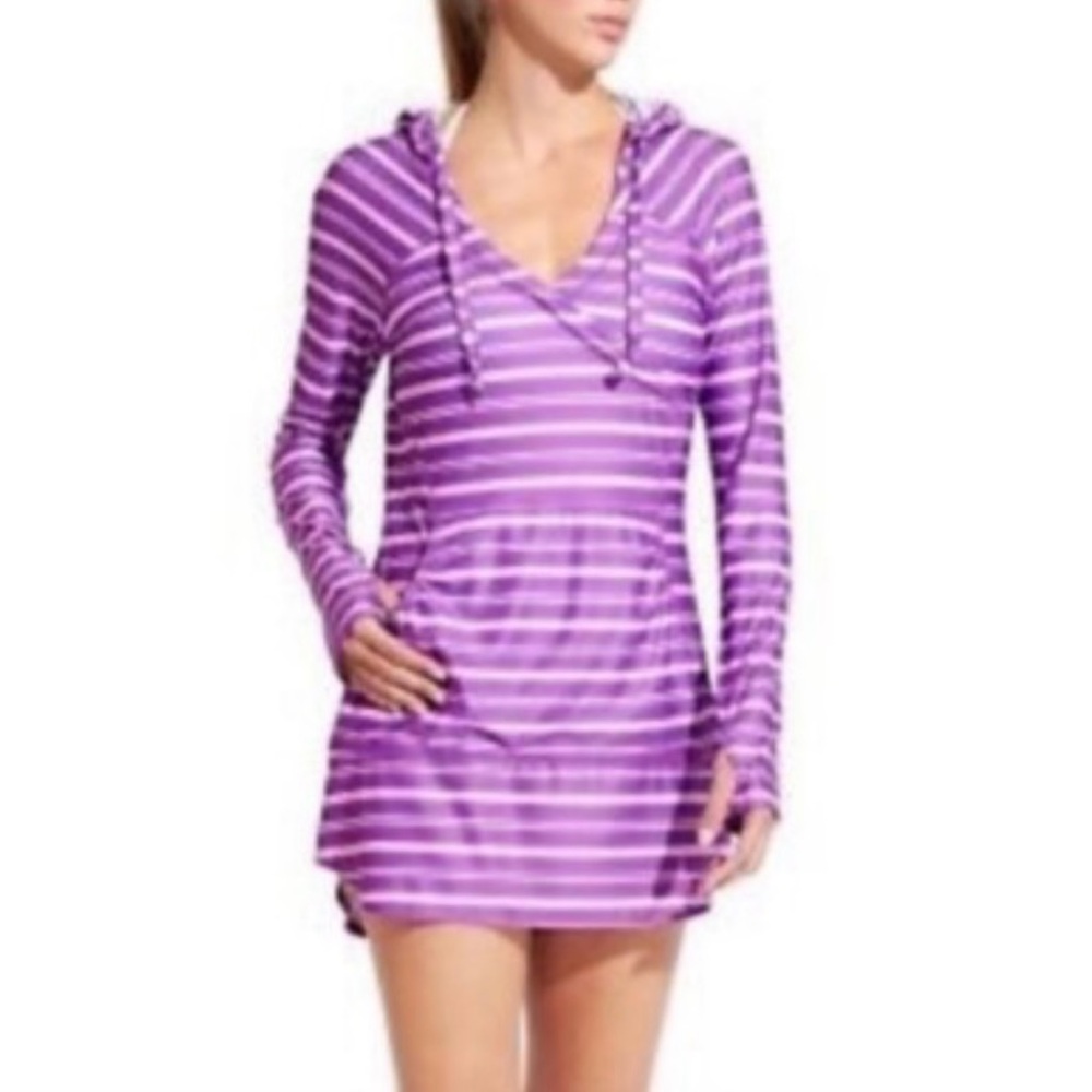 Athleta Wick It Wader Swim Cover Up Stripe purple size small